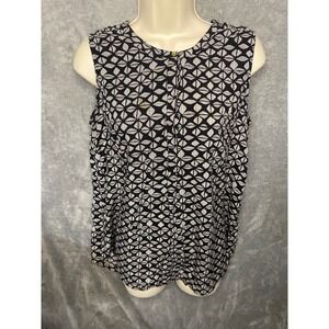 Liz Claiborne Sleeveless‎ Geometric Print Button Front Blouse Women's Medium